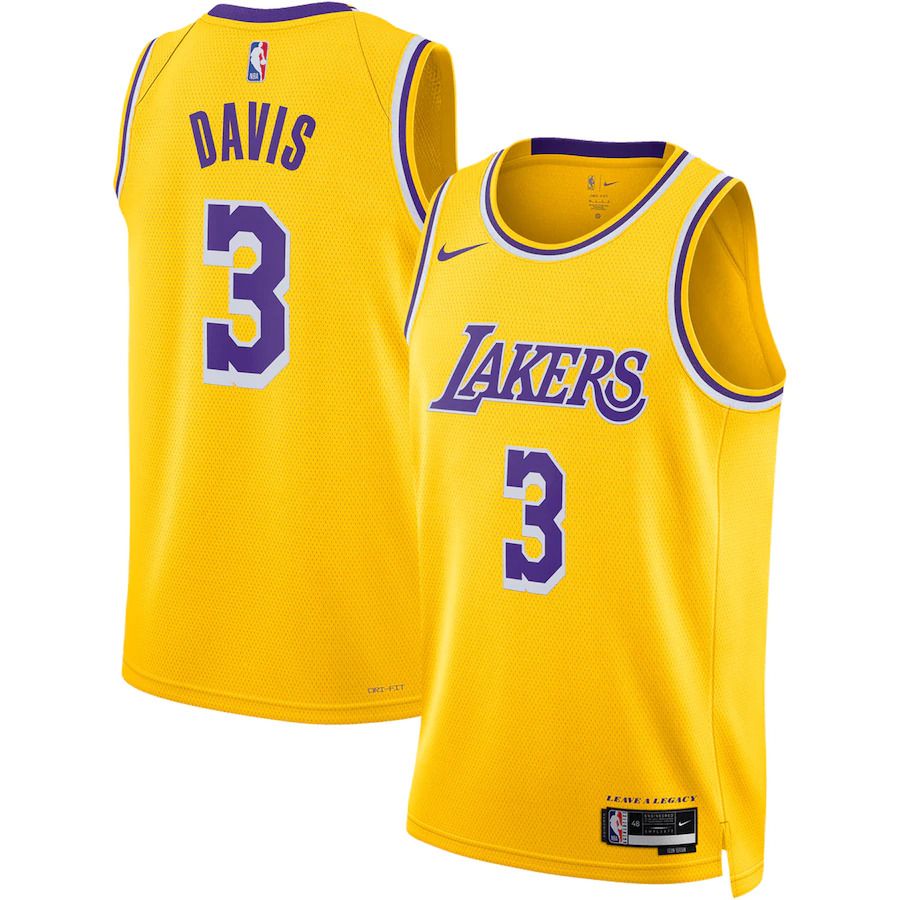 Men Los Angeles Lakers #3 Anthony Davis Nike Gold Icon Edition 2022-23 Swingman NBA Jersey->youth nba jersey->Youth Jersey